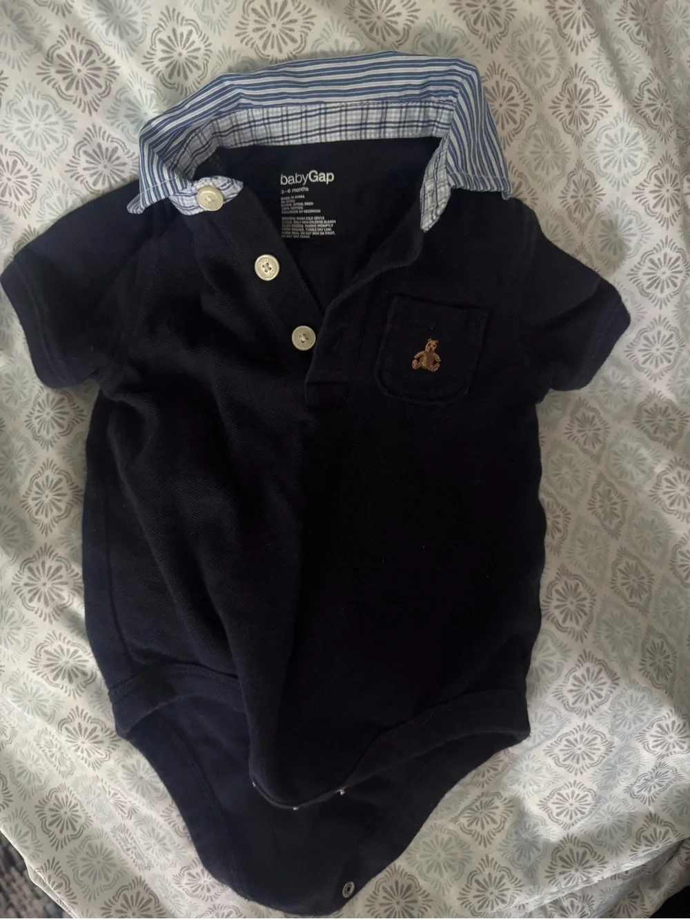 GAP Navy Baby Polo One-Piece with Striped Collar